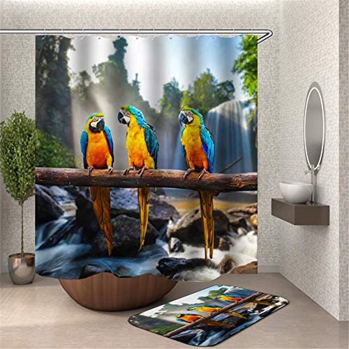 Chickw1 Rideau de Douche Imperméable Anti Moisissure, Polyester Salle de Bain Rideau de Douche avec 12 Crochets Lavable en Machine 3D Impression Décorations (Couleur Perroquet,120x180cm)