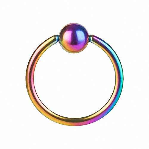 Taffstyle BCR Piercing Ring Schmuck Brustwarzenpiercing Brustwarze Klemmring Barbell Nasenring Nippel Kugel Perle Septum Brust Nase Lippe Ohr Intim Intimpiercing Rainbow 2,4mm x 12mm x 5mm
