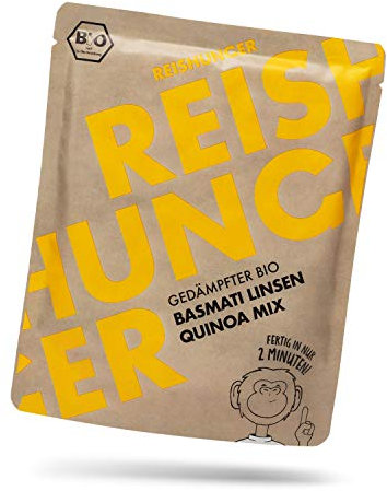 REISHUNGER BIO Mikrowellen Reis Basmati Linsen Quinoa Mix (6 x 250g) - Auch in 250g und 12 x 250g verfügbar - Express Reis fertig in 2 Minuten - Vegan, Glutenfrei & 100% Sortenrein