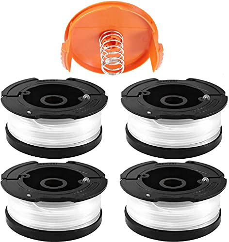 4 Stücke A6481 A6485 Fadenspule für Black Decker Rasentrimmer, Ersatzfadenspulen Ersatzspule Rasentrimmer mit 1 Kappe Feder für STC1820CM STC1820PC STC1820EPC STC1840EPC ST5530 ST1823 (4 + 1pcs)