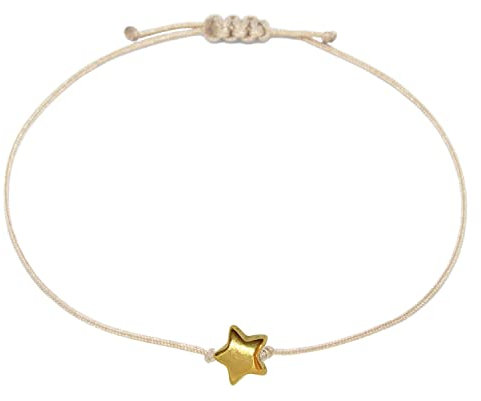Selfmade Jewelry Armband Damen Gold Stern Größenverstellbares Armkettchen mit Sternchen Handgemacht Inkl. Geschenk-Verpackung (Gold - Beige)