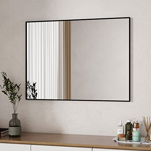 Boromal Spiegel Schwarz 50x70cm Spiegel Rechteckig Metallrahmen Badezimmerspiegel Schwarz Badspiegel Schwarz Wandspiegel Schwarz für Badezimmer, Waschräume, Schlafzimmer
