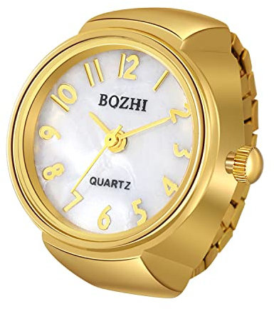JewelryWe Fingeruhr für Herren und Damen, dehnbares Band, elastisch, rund, einfaches Zifferblatt, Quarzuhrring, Arabisches Gold