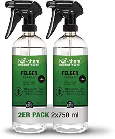 bio-chem Felgenreiniger 2X 750 ml - Extrem stark gegen Schmutz, sanft zu Allen Felgen: Stahl- und Alufelgen, Chrom poliert und matt - säurefrei und biologisch abbaubar - Made in Germany