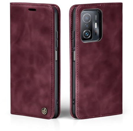 LBH Handyhülle für Xiaomi 11T / Xiaomi 11T Pro in Weinrot mit Karten- und Geldfach Smartphone Hülle mit Standfunktion Flip Case Schutzhülle Magnetverschluss Vintage