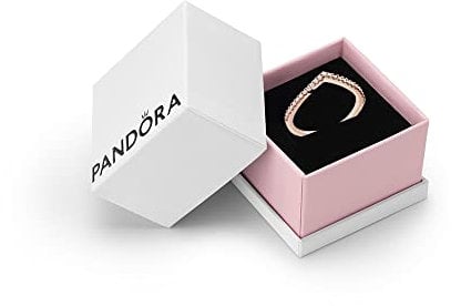Pandora Timeless Women's 14k Rose Gold-Plated Sparkling Cubic Zirconia Wishbone Ring, Size 52, With Gift Box