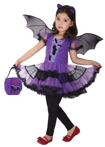 Generic Costume de chauve-souris pour fille - Costume d'Halloween - Costume de sorcière - Costume tutu pour enfants (4-6 ans, chauve-souris violet)