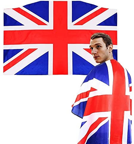 Union Jack Flag Cape Wearable Coronation Flag Cape,2025 VJ Day 80th Anniversary Decorations Flag Cape,5x3ft UK British Flag Cape Fancy Dress Accessory for VJ Day 80th,Union Jack Street Party Supplies