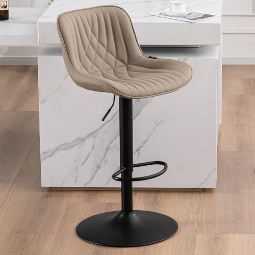 YOUTASTE Barhocker Höhenverstellbar mit PU-Bezug, Drehbare Küchenhocker mit Lehne und Fußstütze, Moderner Bar Stool für Bar, Theke und Küche, Khaki