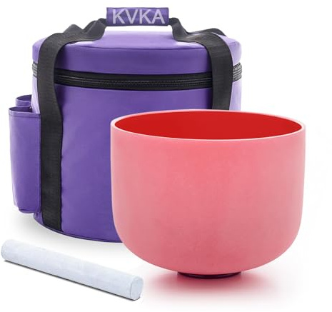 KVKA 10 Inch Crystal Singing Bowl,432Hz C note Root Chakra Frosted Quartz Sound Healing with Carrying Bag for Yoga Meditation