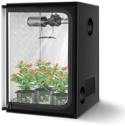 MELONFARM 2 x 2 Wachstumszelt, 61 x 61 x 81,3 cm, doppelte, transparente Sichttür, Wachstumszelt mit hochreflektierendem Mylar und Bodenwanne, Pflanzenzelt für Hydrokulturen im Innenbereich