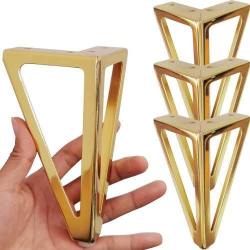 Hyever 6 Inch Gold Furniture Legs Heavy Duty Metal Furniture Feet, Golden Sofa/Cabinet/Table Legs 4Pcs, 6 Inch Cabinet Legs Set of 4,Couch Feet Replacement for Cabinet Dresser (Gold), H234