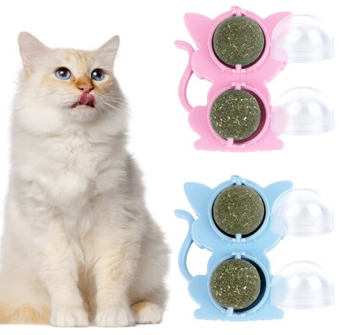 LWMTT 4 PCS Jouets à l'herbe à Chat,360° Jouet pour Chat Interieur Rotatives, Jouets Catnip Ball Comestibles pour Chats pour Le Nettoyage des Dents des Chatons
