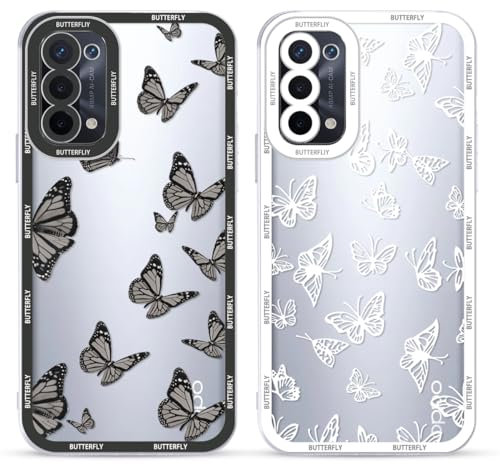 Yoedge 2 Stück Transparent HandyHülle für Oppo A74 / Oppo A54 5G Hülle Schmetterling 6,5, TPU Silikon Schutzhülle für Oppo A74 5G Case 3D Butterfly Muster Aesthetic Mädchen Frauen Durchsichtig Cover