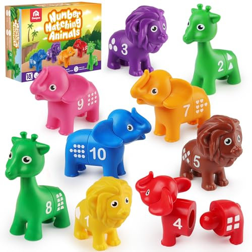 Coogam Digital Matching-Spielzeug-Set, 10 Stücke doppelseitiges Tier Zahlen-Zählspiel, Vorschule Montessori Feinmotor Fähigkeiten Mathematik-Puzzle-Spielzeug für 3-4-5 Jahre alt