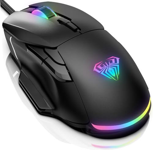 AULA Gaming-Maus, kabelgebundene RGB-Maus mit 13 Hintergrundbeleuchtungsmodi und 6 programmierbaren Tasten, 12800 DPI einstellbare optische PC-Gaming-Maus, Maus, Gamer, Computer-Maus für Laptop, PC,