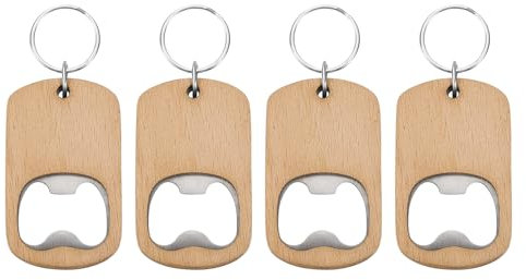 sourcing map Lot de 4 décapsuleurs en bois, poignée en bois de 6,6 cm, porte-clés en acier inoxydable, porte-clés en bois brut pour cuisine, bar, restaurant