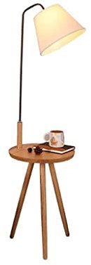 HESHUYAN Living Room Reading Floor Lamp Nordic Style Iron Floor Lamp Tripod Standing Lamp with Wooden Shelves Living Room Bedroom Fabric Lampshade Floor Light Floor Lamps for Office