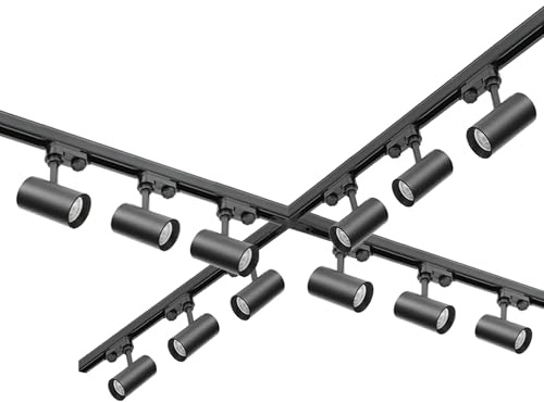 3-Phasen-Schienenset NEXTRACK - Schienensystem Komplett-Set mit 12x GU10 Lampe und 4x 1m Schiene, X-Verbinder, Strom, 3x Endkappe (Schwarz, 4x1m Schiene + Verbinder X)