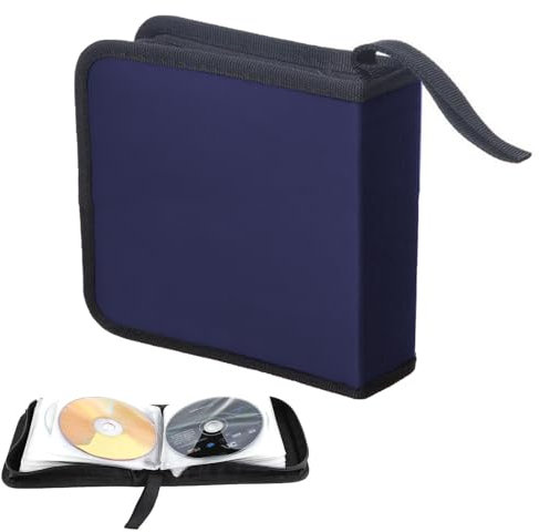 NUWIQ CD DVD Cases for Storage: Blue CD Wallet with 40 Capacity Hard Plastic Sleeves for Discs - Portable Holder Carrying Albums and Games for Car Home Travel