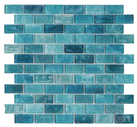 CASAPALACE Glass Backsplash Mosaic Wall Tiles, 5-Sheet Linear Glass Tiles for Kitchen Bathroom Swimming Pool Shower Tiles (Turquoise, 4.8 SQ.FT)