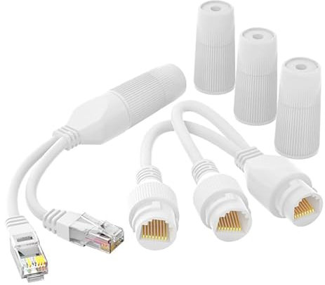 LYEAA Waterproof Ethernet PoE Splitter Adapter for IP Cameras RJ45 Converter Kit Network cable splitter 1 to 2 adapter
