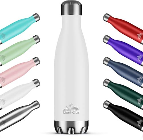 Mont-Clair H2O Borraccia Termica 500ML in Acciaio Inox, Borracce Termiche - 12h di Bevanda Calda e 24h di Bevanda Fredda - Senza BPA, Bottiglia Acqua, Borraccia 500ML Bianco