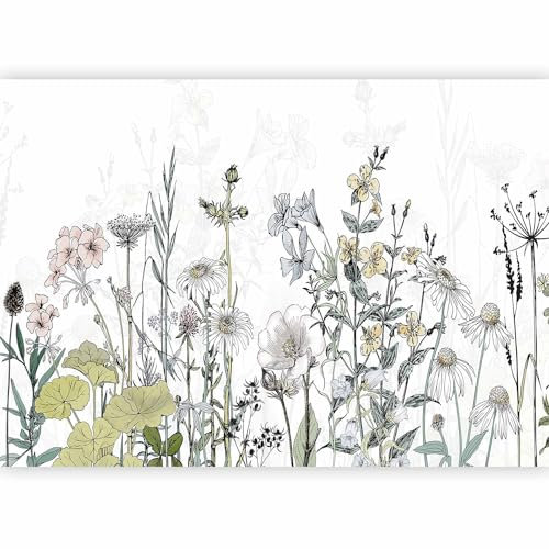 murando - Papier Peint Panoramique Intissé Nature 350x256 cm - Revêtement Mural - Gris vert - Fleurs fraîches couleurs de la nature tendances plantes fleurs prairie champs colorés b-A-0702-a-a