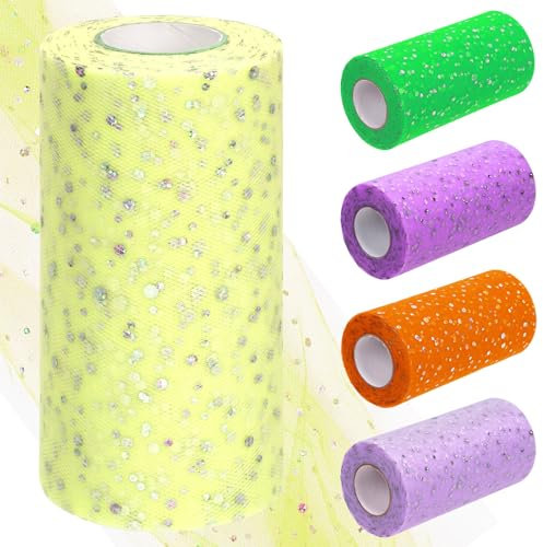 Tanstic 6 Zoll x 50 Yards (150 Fuß) Glitter Tulle Rollen Pailletten Tulle Stoff Glitter Tulle Stoffrollen für Hochzeit Geburtstag Geschenkverpackung (gelb)
