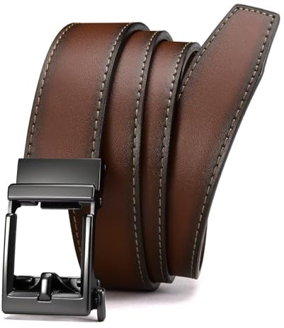CHAOREN Automatik Gürtel Herren Braun, Leder Gürtel Herren Braun Ratsche für Business Lässig Anzug 35mm ohne Löcher, Ledergürtel Herren Braun