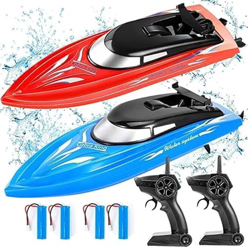 ThinkMax 2PACK RC Boat,Remote Control Boats for Kids and Adults,10km/H 2.4G High Speed Remote Control Boat,Fast RC Boats for Pools and Lakes with 4 Rechargeable Battery