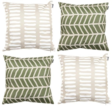 icon Outdoor Cushions Filled, Graphic Collection, Khaki and Stone, Set of 4, 43cm x 43cm, Water Resistant, Outdoor Cushions for Garden Furniture, Garden, Patio
