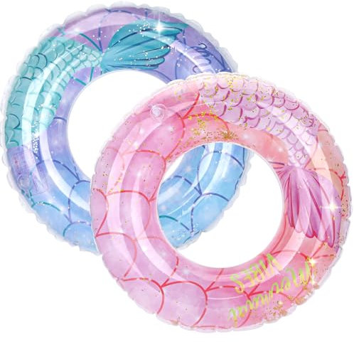 wokdsbl 2 Stück Schwimmring Kinder Glitzer Set, Pailletten Schwimmenring, Pool Spielzeug für Mädchen Jungen, Luftmatratze Pool Kinder, Wasserspielzeug Schwimmring, Sommerpool Party, Beach Party