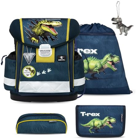 Belmil Classy Schulranzen Set 5 teilig mit extra Schlüsselanhänger (King Dino)