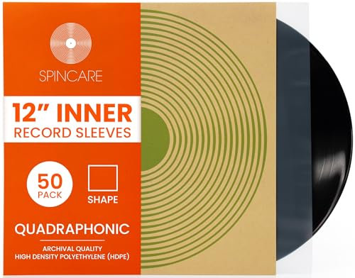 50x 12 Inch Anti Static Inner Vinyl Record Sleeves | Spincare Quadraphonic Square LP Protective Sleeve | Premium HDPE Anti-Static Album Protection | Archival HDPE Plastic Vinyl Record Storage Covers