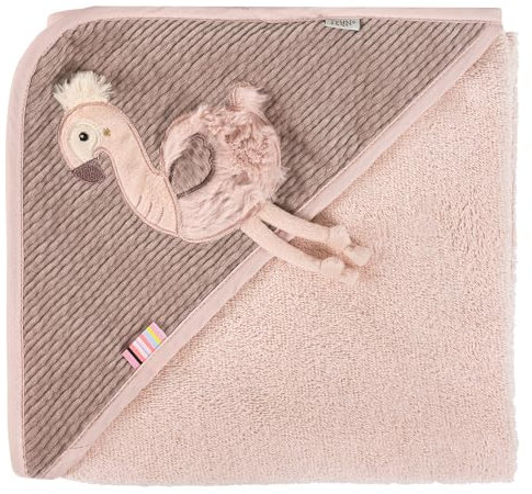 Fehn Kapuzenbadetuch Flamingo – Bade-Poncho aus Frottee mit Kapuze und niedlichem Flamingo Motiv – saugstark & kuschelweich – für Babys und Kleinkinder ab 0+ Monaten