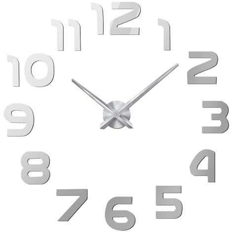 PORFOYO Moderne Mute 3D DIY Große Wanduhren, Wanduhr Groß, Aufkleber Wand Uhr, Wanduhren Moderne, Spiegelaufkleber Kunst Uhr, Wandaufkleber Uhren für Büro, Wohnzimmer, Schlafzimmer, 42 x 13 x 8cm