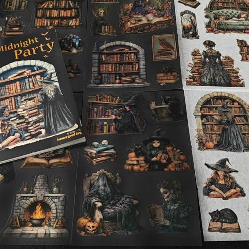 Gothic Scrapbook Stickers Set,Reading Scrapbook Journaling Zubehör Stickers for Junk Journal,Bullet Journal,Scrapbooking,Phone Case,Cups,Photo Frame (Gothic Library)