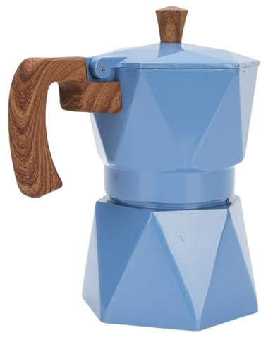 Jiawu Italienisch Aluminium Dual Ventil Kaffeemaschine Topf für Kubanisches Café-Brauen zu Hause, Einfach zu Verwenden Italienische Kaffeekanne für Gasherd-Elektrik-Kochfeld-Induktion, Sicheres (BLUE)