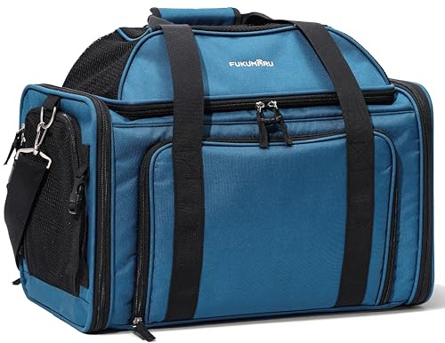 FUKUMARU Expandable Cat Carrier, 45x28x28cm Soft Cat Travel Carrier, Ventilate Airline Approved Dog Carrier, Durable Small Dog Carrier with Anti-Scratch Mesh, Escape-Proof Pet Carrier for Cat, Blue