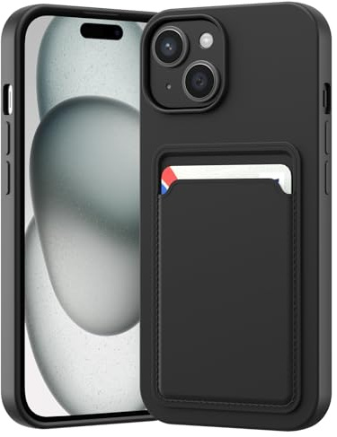 LVVFEI Kartenfach Hülle für iPhone 15 6,1 Zoll 2023 Silikon hülle mit Kartenhalter Soft TPU Handyhülle für Männer und Frauen Geeignet (Schwarz)