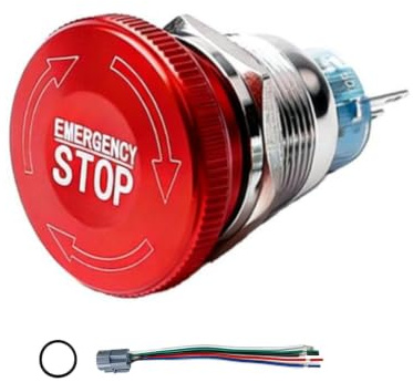 22mm Edelstahl Metallverriegelungs-Not-Aus-Druckschalter für 12-220V, 3A Leistung, Metallischer Not-Halteschalter, mit 1NO 1NC Schaltkontakt und Anschlussstecker, für Industrielle Anwendungen und Sich