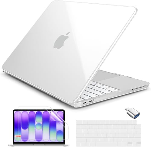 Batianda Coque transparente 4 en 1 pour MacBook Neo 13 version 2026, modèle A3404, coque rigide ultra fine haute transparence avec protection pour clavier, protecteur d'écran, adaptateur USB-C