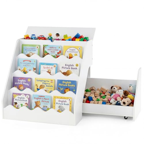 COSTWAY Libreria Montessori per Bambini 2 in 1, 63x49x61,5 cm (Bianco)