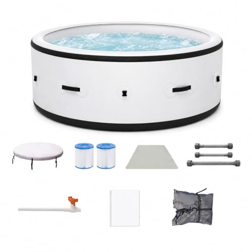 Piscina Idromassaggio Gonfiabile Da Esterno 4-6 Persone, 206x71 cm Spa Da Giardino Con 150 Getti Massaggianti, Riscaldamento 40°C, Luci LED 6 Colori, Antiforatura Per Patio Terrazza