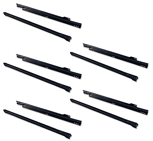 Emuca - Schubladenführungen mit Rollen und Teilauszug, Schwarz lackiert, 450 mm, 5 Stück