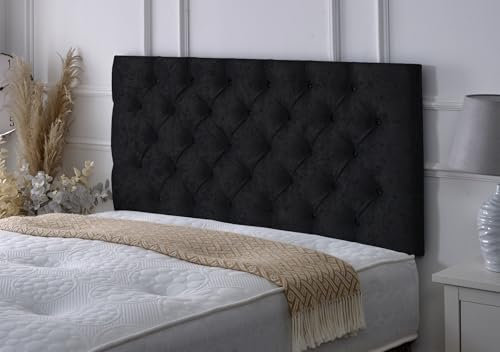 Chesterfield Diamante Frame Divan Bed Headboard | Crushed Velvet Headboards for 5ft King Size Bed Frame | Elegant design with wooden material headboards for beds (Black, 5ft King Height-20inch)