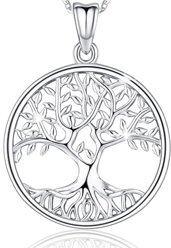 Baum des Lebens Halskette Anhänger Schmuck, Sterling Silber Halsketten für Frauen Stammbaum Charm Anhänger mit 18 Kette&Fine Jewelry Box, einfache Schmuck Halskette Teen Girls Geschenk für Frauen