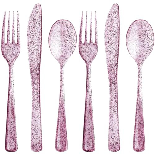 Lillian Collection 37262 Plastic Cutlery Combo Box | Rose Gold Glitter | Pack of 48