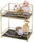 Simmer Stone Makeup Organizer Shelf, 2 Tier Cosmetic Storage Basket with Removable Glass Tray, Wire Vanity Organizer Rack for Dresser, Bathroom, Countertop and More, Stackable Assembly